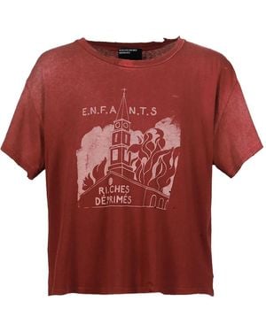Enfants Riches Deprimes Burning Church Graphic-Print Distressed T-Shirt - Red