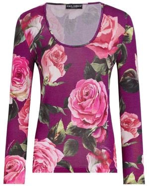 Dolce & Gabbana Floral-Print Top - Pink