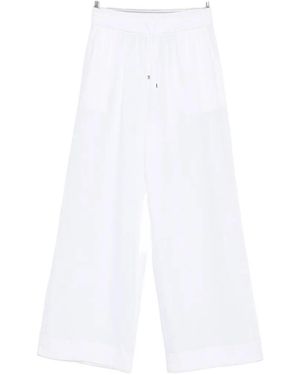 Clips Drawstring-Detail Wide-Leg Linen Pants - White