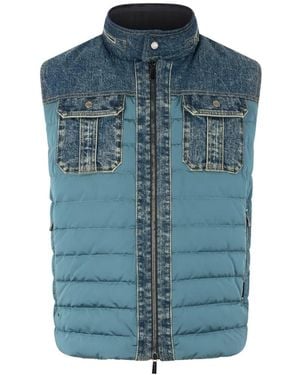 Moorer Denim-Inserts Padded Vest - Blue