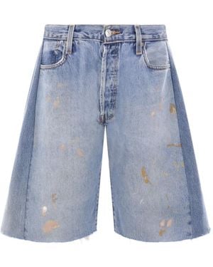 B Sides Paint-Splatter Frayed Shorts - Blue