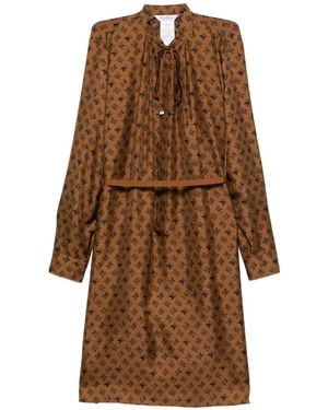 Max Mara Logo-Print Belted Midi Dress - Brown