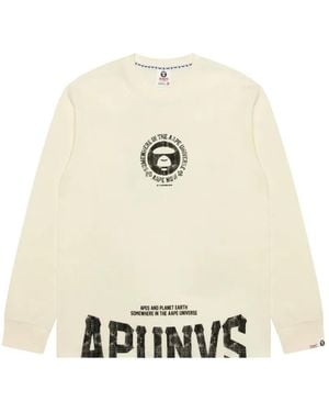 Aape By A Bathing Ape Aapeunvs Logo-Print Long-Sleeve T-Shirt - White