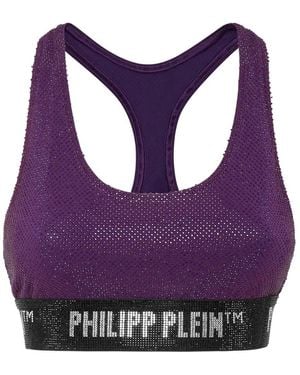 Philipp Plein Rhinestone-Embellished Racerback Bra - Purple