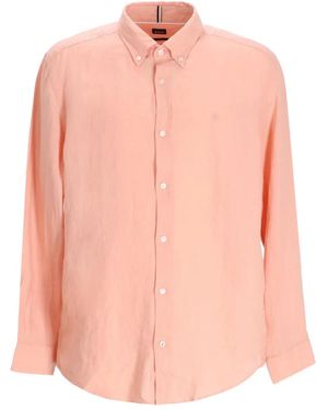 BOSS Long-Sleeve Linen Shirt - Pink