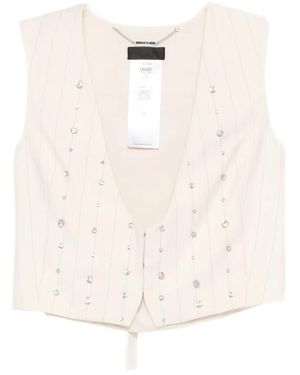 Liu Jo Rhinestone Striped Waistcoat - White