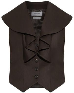 McQueen Ruffled-Collar Wool Waistcoat - Black