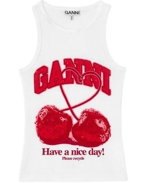 Ganni Graphic Round Neck Top - White