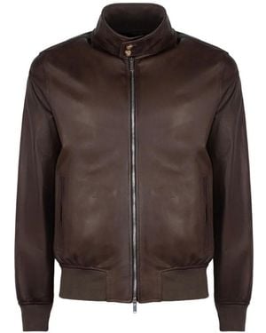Volfagli Zip-Up Lambskin Bomber Jacket - Brown