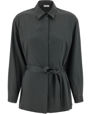 Peserico Twill Blouse Met Ceintuur - Grijs