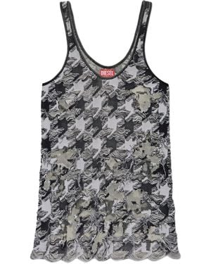 DIESEL Frayed Houndstooth Top - Zwart