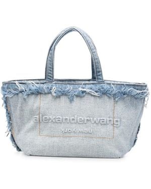 Alexander Wang Small Frayed-Edge Denim Tote Bag - Blue