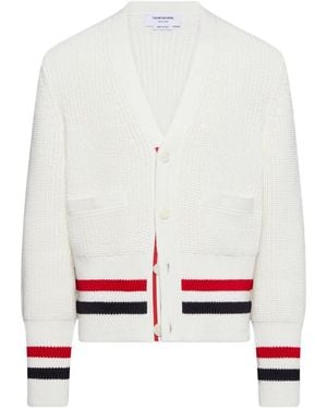 Thom Browne Button-Fastening Striped-Detailing Cardigan - White