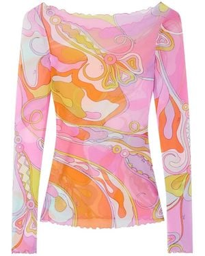 PUCCI Iride-Print Mesh Long-Sleeve Top - Pink