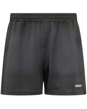 Represent Mesh Logo-Print Track Shorts - Black
