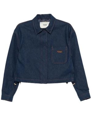 Fendi Chaqueta Vaquera Con Logo Bordado - Azul