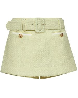 Self-Portrait Wool Blend Bouclé Skorts - Green