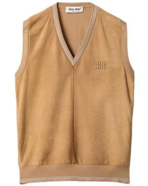 Miu Miu V-Neck Ribbed-Knit Vest - Natural