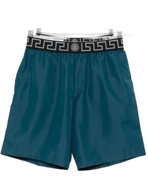 Versace Graphic-Waistband Swim Shorts - Blue