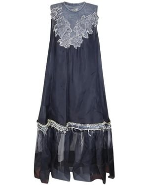 Hui Milano Vestido Midi Con Apliques Florales - Azul