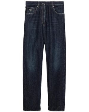 Prada Logo-Plaque Wide-Leg Jeans - Blue