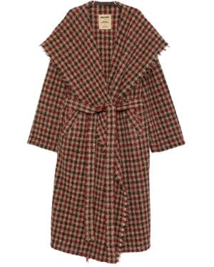 Uma Wang Frayed-trim check-print coat - Marrón