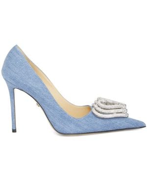 Mach & Mach Triple Heart Denim Court Shoes - Blue