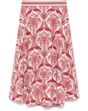 FARM Rio Tropical Cameo-Print Midi Skirt - Red