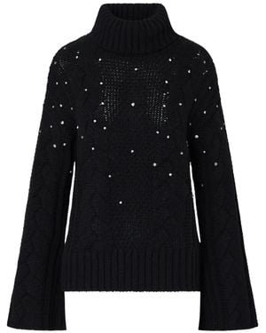 Liu Jo Pull À Col Roulé En Maille Torsadée Et Strass - Black
