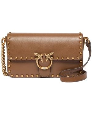 Pinko Love Birds Stud-Embellished Shoulder Bag - Brown