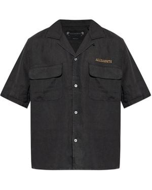 AllSaints Dunloe Embroidered Flap-Pocket Shirt - Black