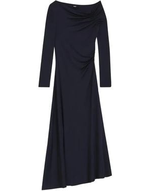 BOSS Asymmetric-Neck Ruched-Detailing Midi Dress - Blue