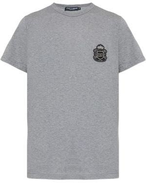 Dolce & Gabbana Logo-Embroidered T-Shirt - Grey