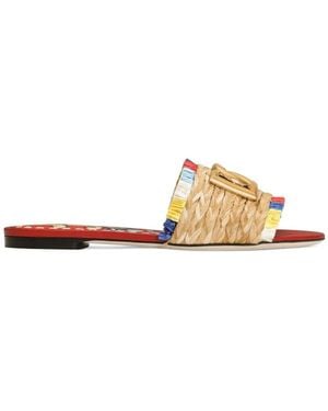 Dolce & Gabbana Raffia Flat Slides - Metallic
