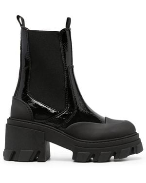 Ganni Logo-Embossed Panelled Chelsea Boots - Black