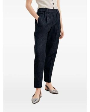 Brunello Cucinelli Elastic-Waistband Tapered-Leg Pants - Blue