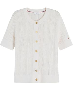 Tommy Hilfiger Cable-Knit Short-Sleeve Cardigan - White