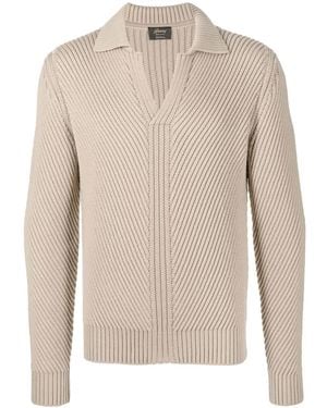 Brioni リブニット Vネックセーター - ナチュラル