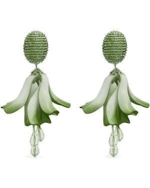 Oscar de la Renta Beaded Floral Earrings - Green