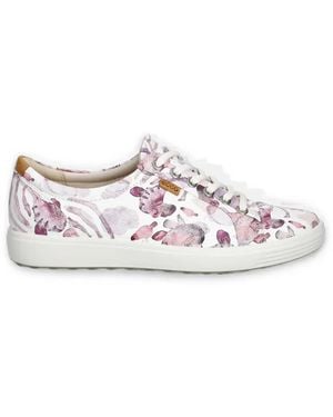 Ecco Baskets En Cuir À Fleurs Soft 7 - Blanc