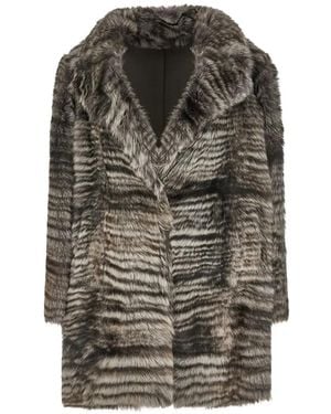 DROMe Striped Faux-Fur Jacket - Grey
