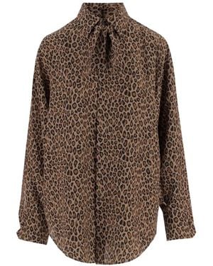 Sa Su Phi Bow-Detail Animal-Print Shirt - Brown
