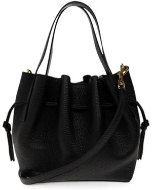 Yuzefi Mini Scallop Pebble-Grain Bucket Bag - Black