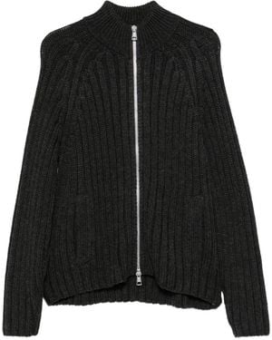 Our Legacy Ribbed-Knit Funnel-Neck Cardigan - Black
