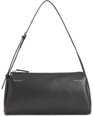 Calvin Klein Logo-Print Leather Shoulder Bag - Black