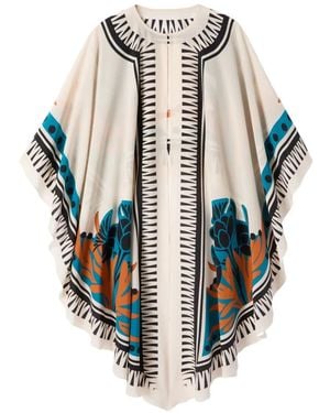 La DoubleJ Maria Floral Print Cape - White