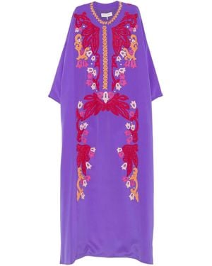 PUCCI Embroidered Silk Maxi Dress - Purple