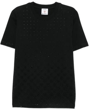 CASABLANCA Crystal-Embellished Monogram-Pattern T-Shirt - Black