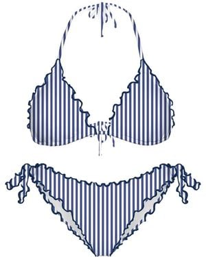 MC2 Saint Barth Striped Ruffled Bikini - Blue