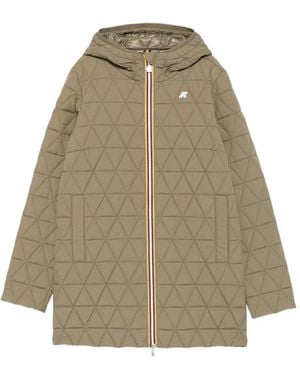 K-Way Triangle-Quilted Hooded Coat - Natural